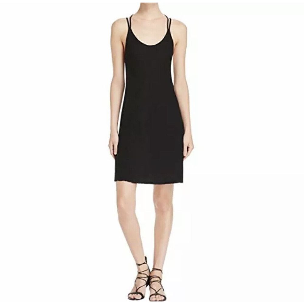 MICHELLE by Comune Womens Solid Black Strappy Casual Dress NEW T-Strap Large L